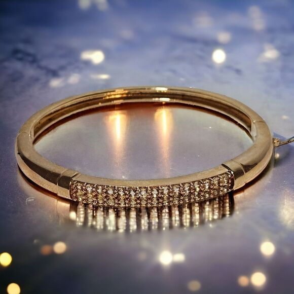 Bellezza Jewelry - Bellezza Crystal Gold Toned Bangle Bracelet Push Lock